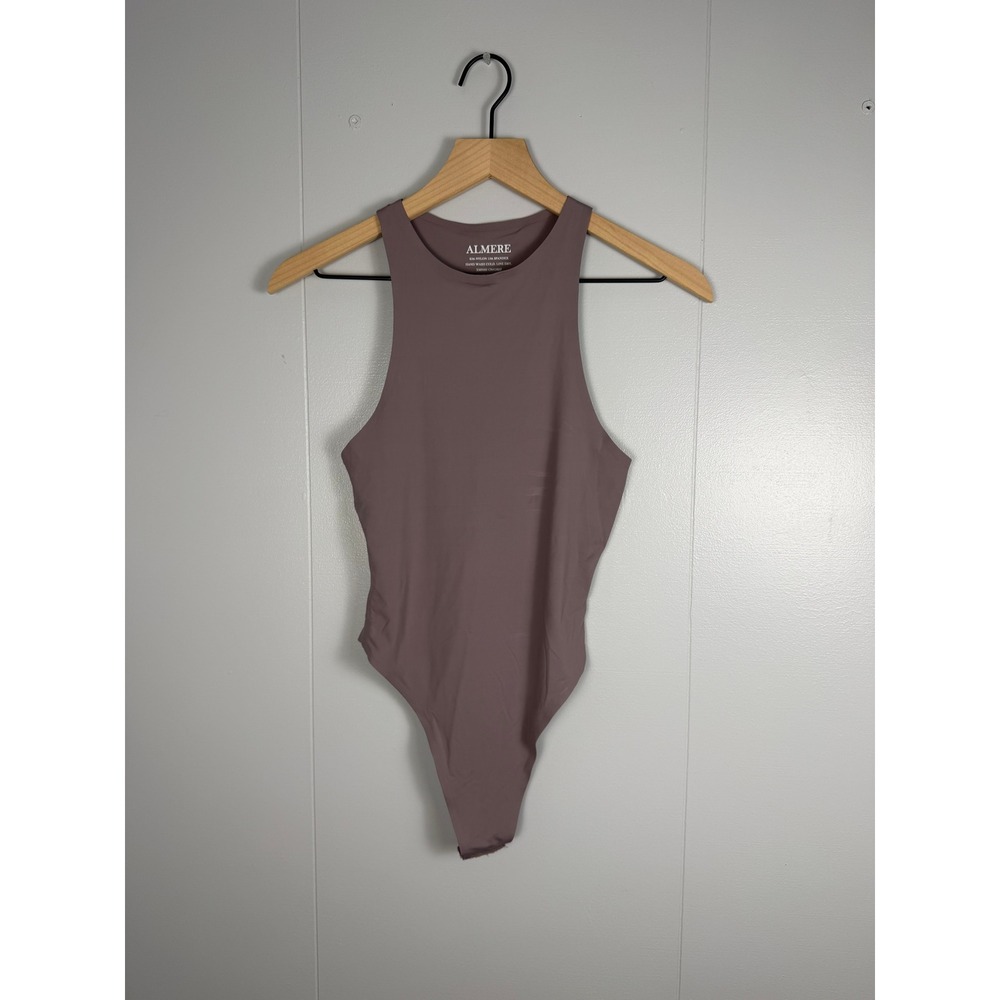 Almere Minimalist Bodysuit Women Small Mauve Capsule High Neck Racerback Thong